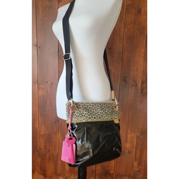Fossil Key●Per Crossbody Purse Dot Canvas Faux Leather Y2K 2000 Adjustable Strap - Picture 2 of 16